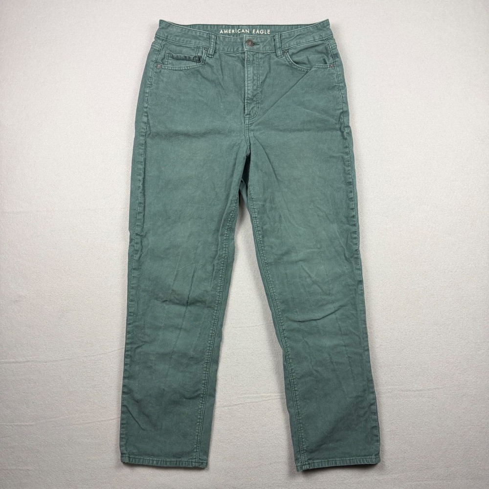 American Eagle Womens 12 Green Mom Straight Jean Corduroy High Rise Pants